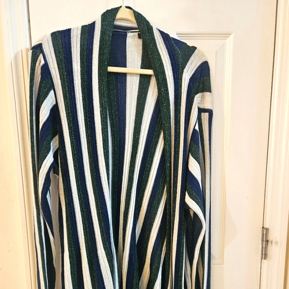 Striped Open Front Cardigan Duster
